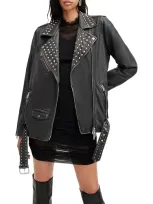 Allsaints Billie Conical Leather Biker Jacket In Black/grey