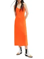 Allsaints Bryony V-neck Midi Slip Dress In Zesty Orange