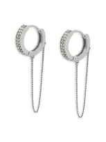 Allsaints Chain Swag Pave Huggie Hoop Earrings In Rhodium Plated In Silver