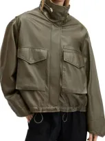 Allsaints Clay Leather Jacket In Khaki Green