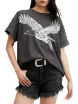 Allsaints Flite Briar Eagle Logo Acid Wash T-shirt In Acid Washed Black