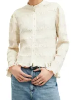 Allsaints Meg Smocked Button-up Shirt In Sand Beige