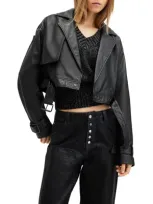 Allsaints Ophelia Cropped Leather Jacket In Black