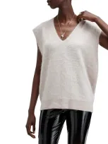 Allsaints Rebel Cashmere V Neck Tank Sweater In Jute White