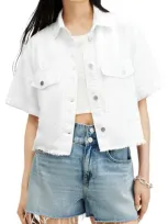 Allsaints Tove Short Sleeve Oversize Denim Button-up Shirt In Off White