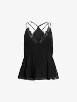 Allsaints Womens Black Rowen Lace-embroidered Relaxed-fit Woven Cami Top