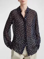 Altuzarra Chika Polka-dot Sheer Button-front Top In Nocturne Blue