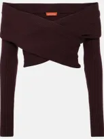 Altuzarra Virginie Cropped Off-shoulder Sweater In Acai