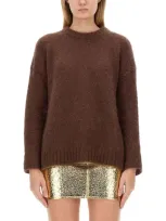 Alysi Crewneck Knitted Sweater In Brown