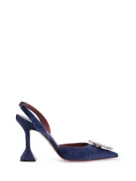 Amina Muaddi Velvet Slingback Beg In Blue