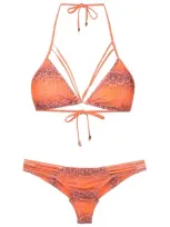 Amir Slama Bikini Mit Schlangenleder-print In Orange