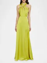 Amur Allen Strappy Satin Gown In Lily Pad