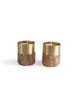 Andjacob Decor Brass Candle Holder In Amber Alabaster