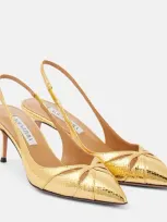 Aquazzura Moves 65 Snake-effect Leather Slingback Pumps In Gold