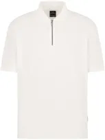 Armani Exchange Zip-down Collar Polo Shirt In White