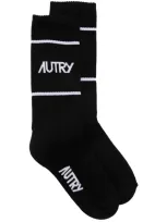 Autry Logo-intarsia Striped Socks In Black  