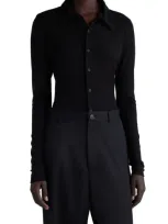 Balenciaga Rib Button-up Shirt In Black