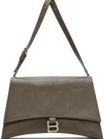 Balenciaga Taupe Medium Crush Sling Bag In 1212 Dark Mink Grey