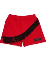 Balmain Kids' Cotton Fringe-trim Shorts In Red