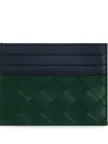 Bottega Veneta Calfskin Intrecciato Card Holder In Green