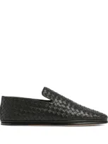 Bottega Veneta Leather Intrecciato Loafers In Black