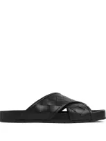 Bottega Veneta Leather Intrecciato Tarik Sandals In Black