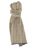 Brunello Cucinelli Knit Textured Scarf Fringed Edges In Grey