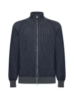 Brunello Cucinelli Ribbed Zip Jacket In Marine Blue