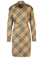 Burberry 'check' Beige Cotton Dress Woman In Cream