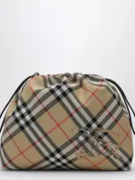 Burberry Drawstring Pouch With Beige Check Pattern