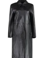 Calvin Klein Long Sleeved Embossed Leather Coat In Black