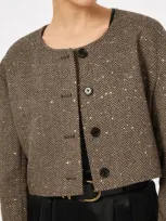 Cami Nyc Serrano Sequin Wool Blend Herringbone Crop Jacket In Black And Tan