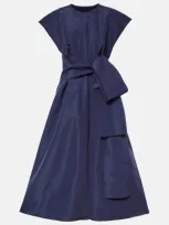 Carolina Herrera Bow-detail Silk Midi Dress In Blue