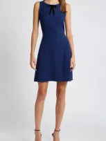 Charles Henry Bow Neck Fit & Flare Minidress In Navy