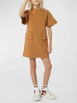 Chloé Kids' Panelled Cotton Dress In Chocolate Brown