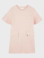 Chloé Chloe Girls Pink Washed Pink Kids Button-pocket Round-neck Woven-blend Dress 4-14 Years