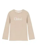 Chloé Kids' Beige Cotton Jersey With Logo In Nude & Neutrals