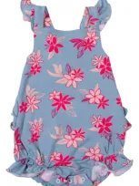 Coco Moon Babies'  Tiare Breeze Ruffle Bodysuit In Pink/blue