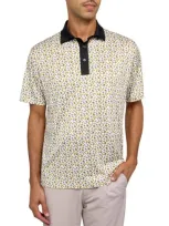 Construct Con.struct Micro Beers Print Performance Golf Polo In White/yellow