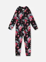 Deux Par Deux Kids'  Girl's One Piece Thermal Underwear Black Printed Roses