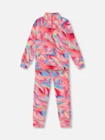 Deux Par Deux Kids'  Girl's Two Piece Thermal Underwear Set Printed Marble