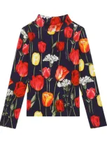 Dolce & Gabbana Kids' Floral Mock-neck Shirt In Multi