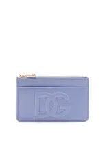 Dolce & Gabbana Logo Embossed Zipped Wallet In Light Blue