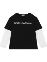 Dolce & Gabbana Kids' Long-sleece Logo Print T-shirt In Black