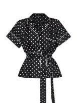 Dolce & Gabbana Short-sleeved Silk Pajama Shirt With Polka-dot Print In プリ