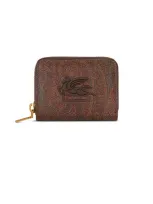 Etro Coin Purse In Iconic Paisley Jacquard In Brown