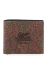 Etro Paisley Bifold Wallet With Pegaso Logo In Brown