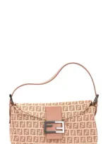 Fendi Zucchino Baguette Shoulder Bag In Tan