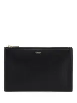 Ferragamo Smooth Leather Pouch In Seven Words In Black