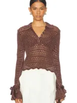 Free People Pointelle Pullover In Chicory Coffee